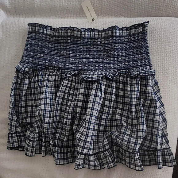 NWT Maeve Navy and White Plaid Mini Skirt - Picture 3 of 7